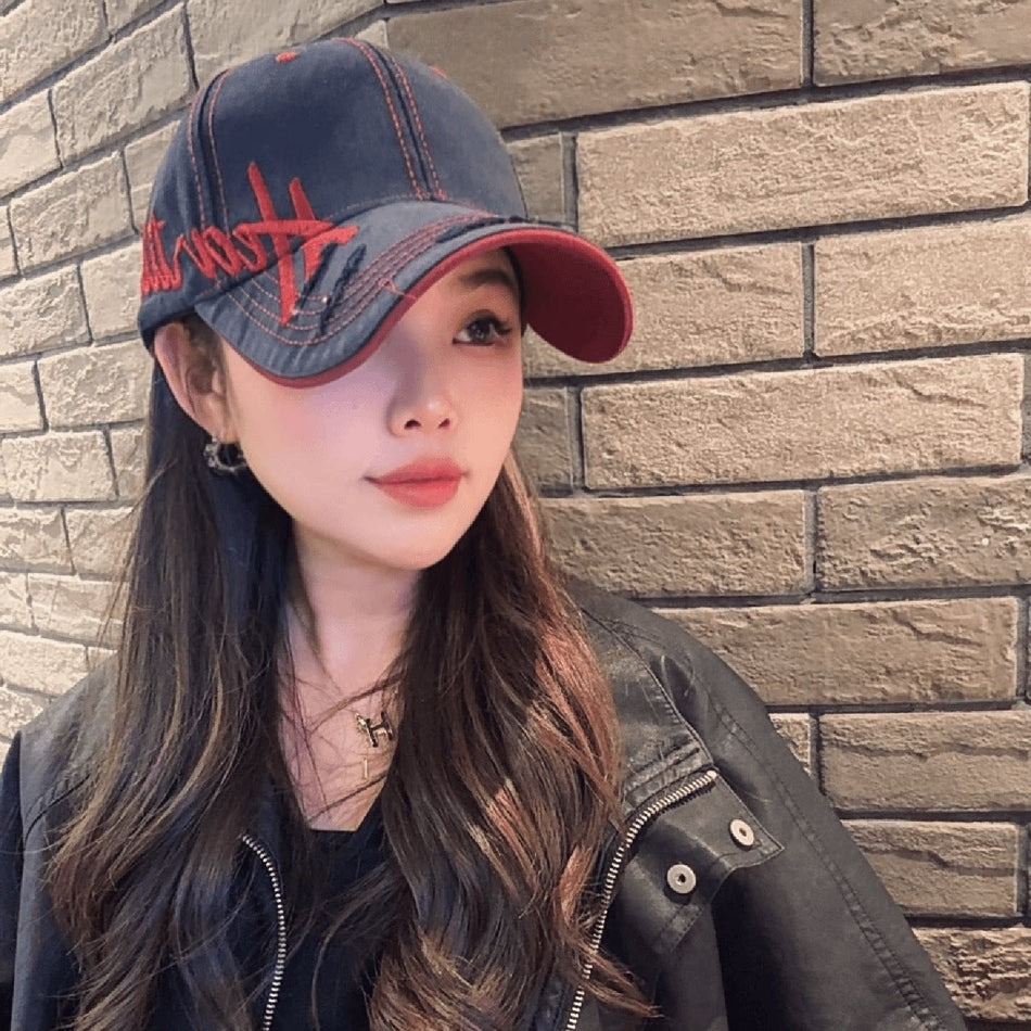 Women's 3D Letter Embroidered Baseball Cap Korean Style Large Fit