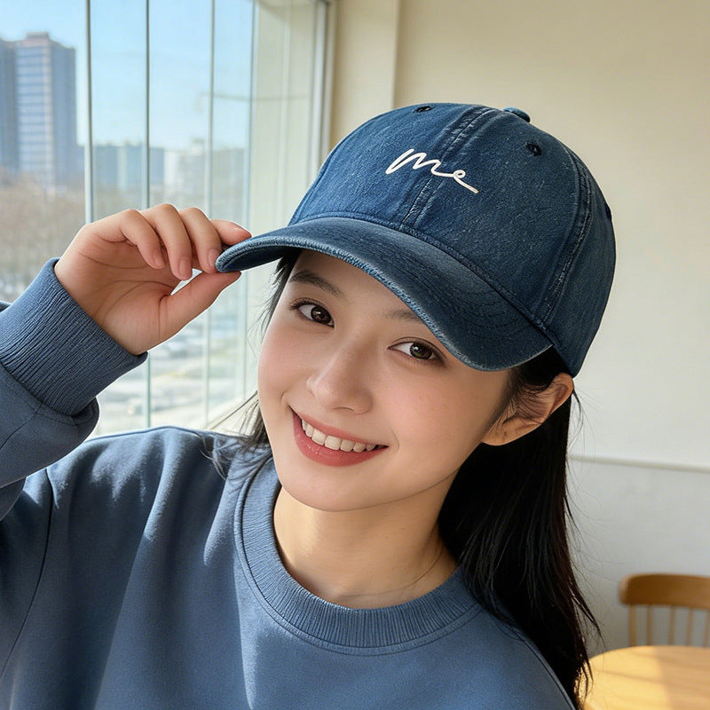 Women's Denim Baseball Cap Korean Style Wide Brim Deep Crown Hat