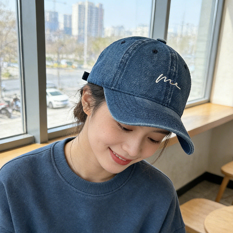 Women's Denim Baseball Cap Korean Style Wide Brim Deep Crown Hat