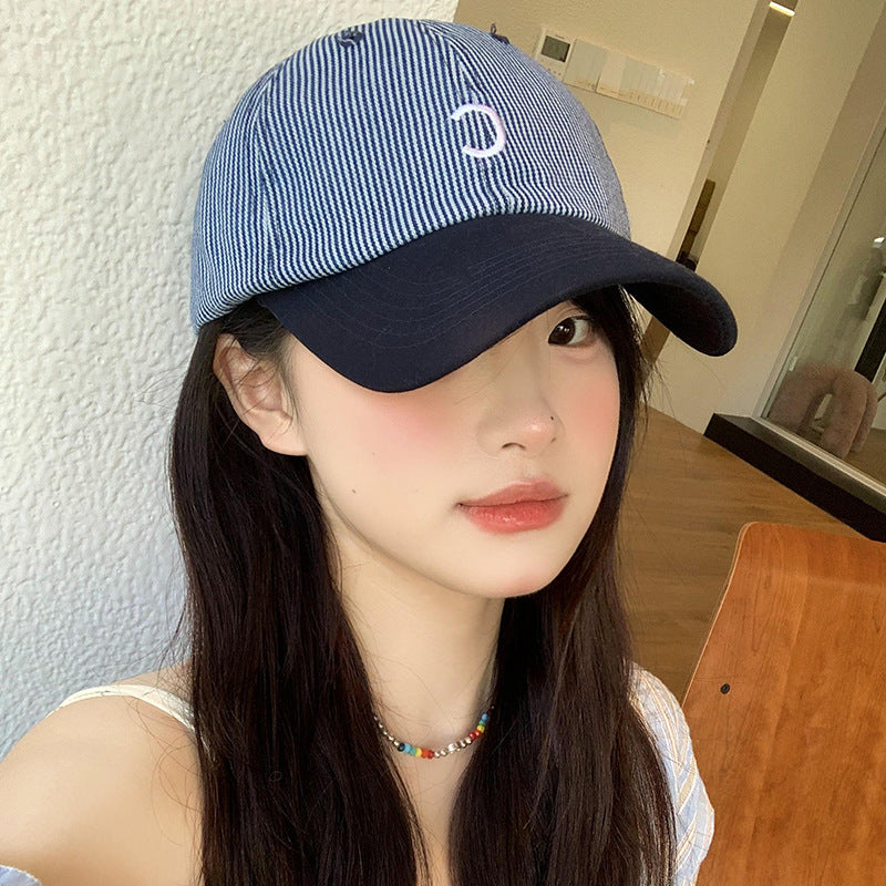 Women's Retro Striped Color Block Baseball Cap Wide Brim Sun Hat
