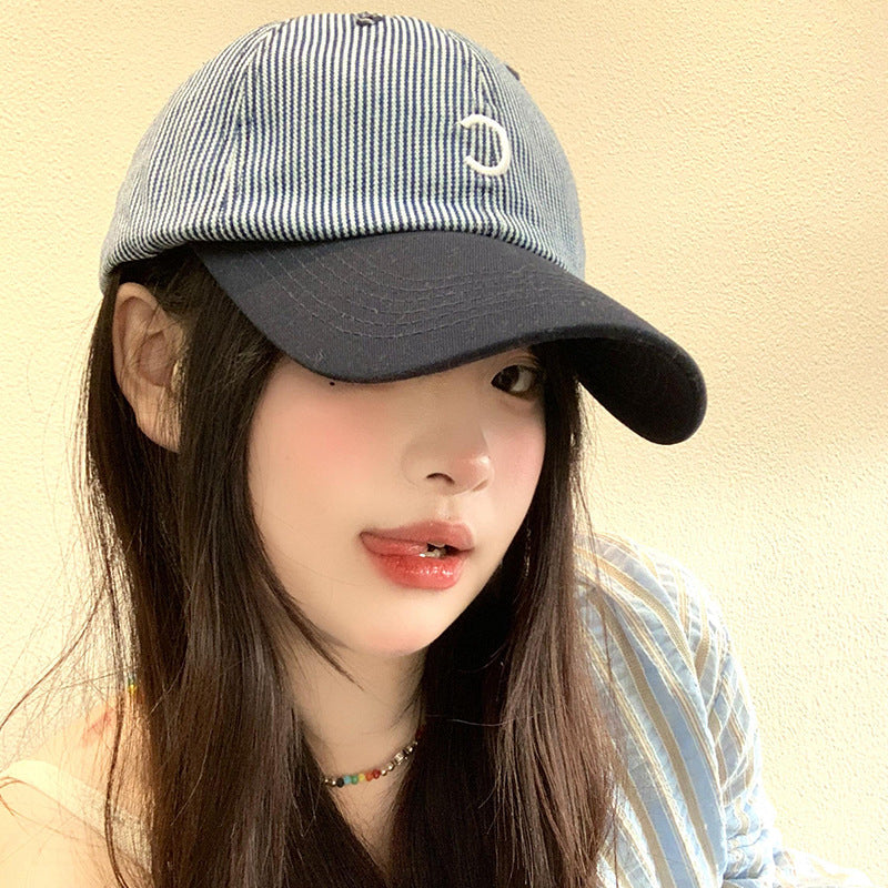 Women's Retro Striped Color Block Baseball Cap Wide Brim Sun Hat