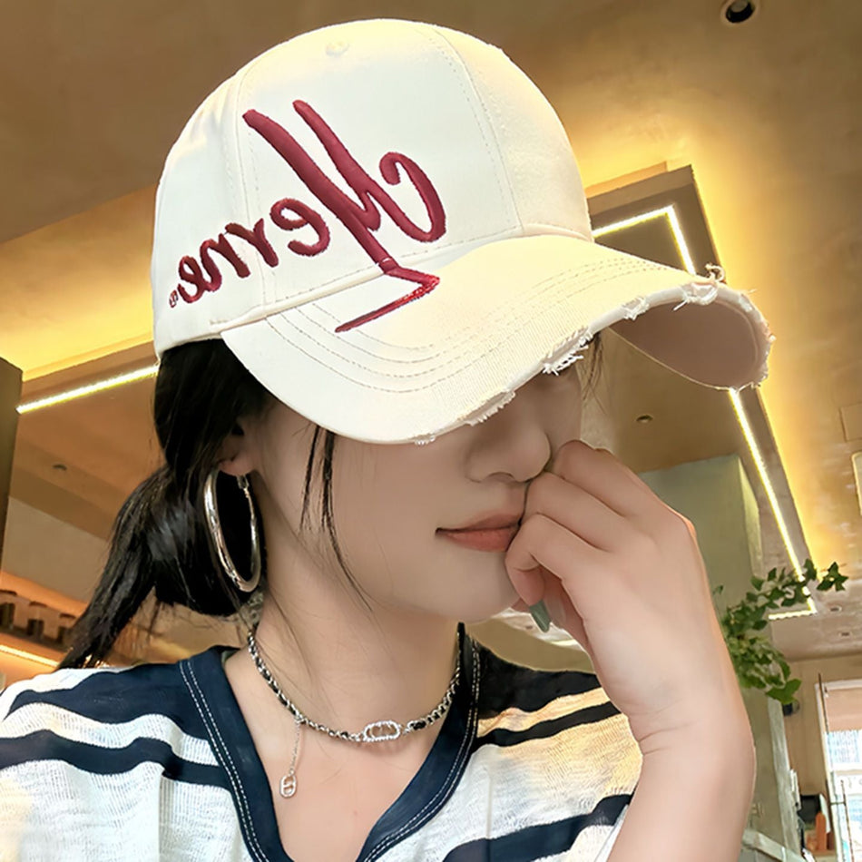 Women's Embroidered Baseball Cap Wide Brim Big Head Fit Sun Hat