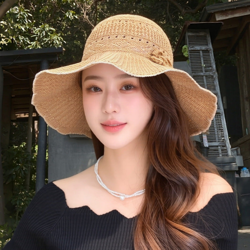 Women's Hollow-Out Wide Brim Fisherman Sun Protection Hat