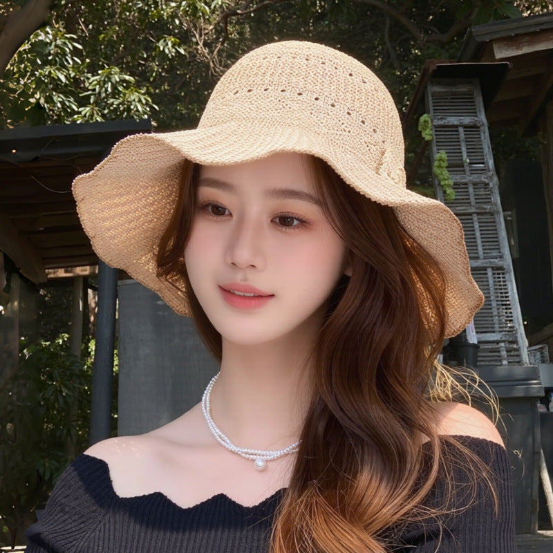 Women's Hollow-Out Wide Brim Fisherman Sun Protection Hat