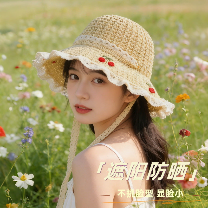 Women's Wide Brim Straw Sun Hat with Tie-Up Design