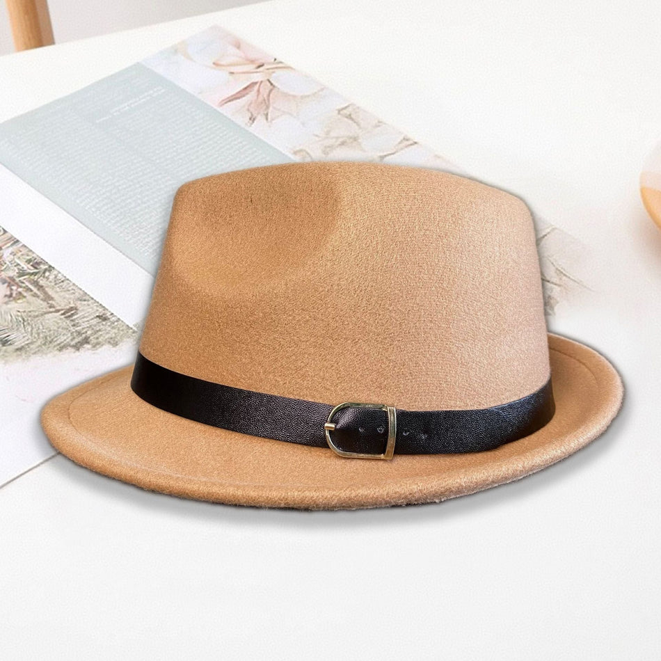 Unisex Wool Felt British Style Fedora Hat with Leather Band