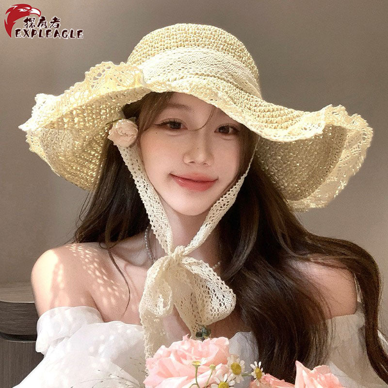 Women's Foldable Wide Brim Straw Fisherman Sun Hat