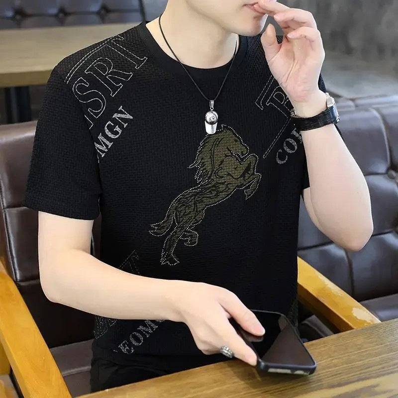 Men's Letter Print Short Sleeve Casual Round Neck T-Shirt
