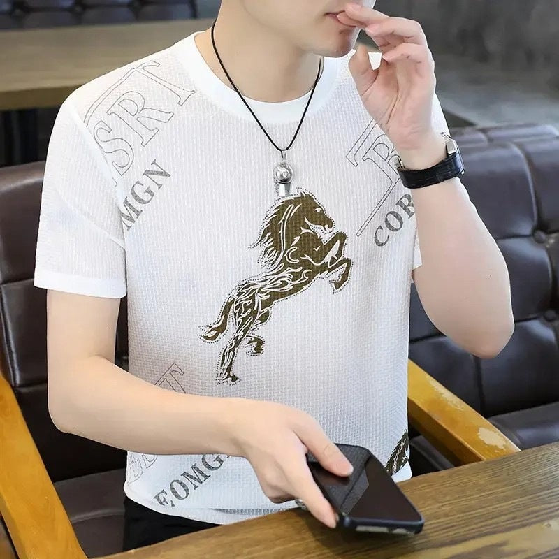 Men's Letter Print Short Sleeve Casual Round Neck T-Shirt
