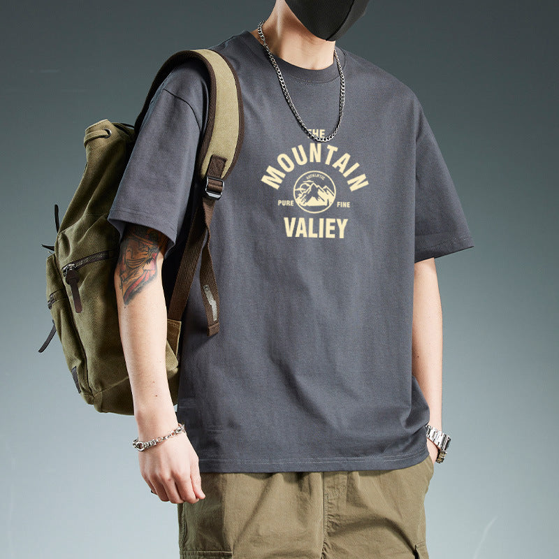 Men's Heavy Cotton Printed Short Sleeve T-Shirt Casual Loose Fit