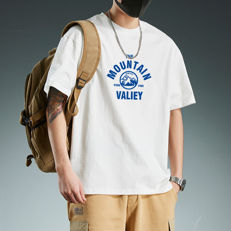 Men's Heavy Cotton Printed Short Sleeve T-Shirt Casual Loose Fit