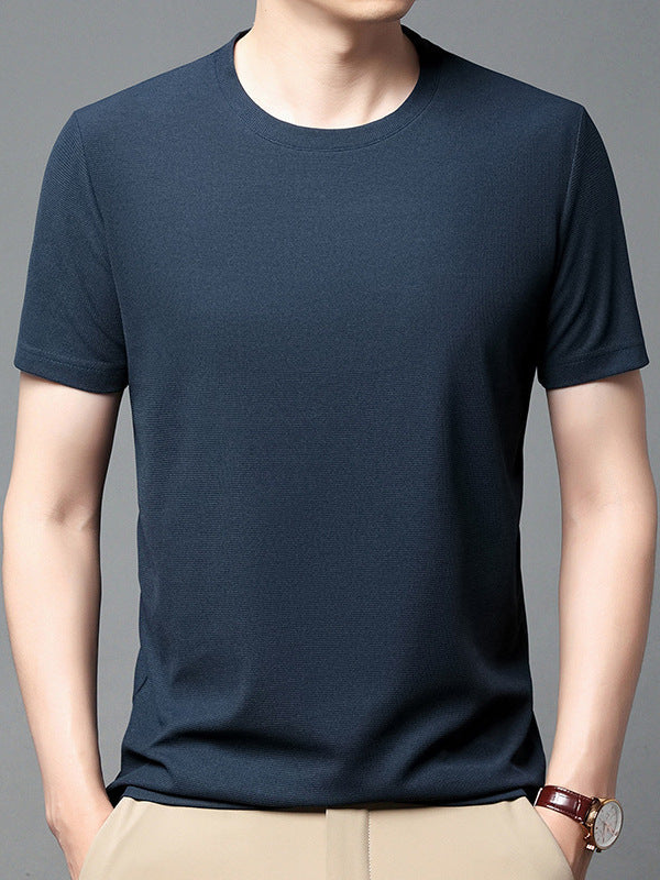 Men's Waffle Knit Short Sleeve T-Shirt Casual Round Neck