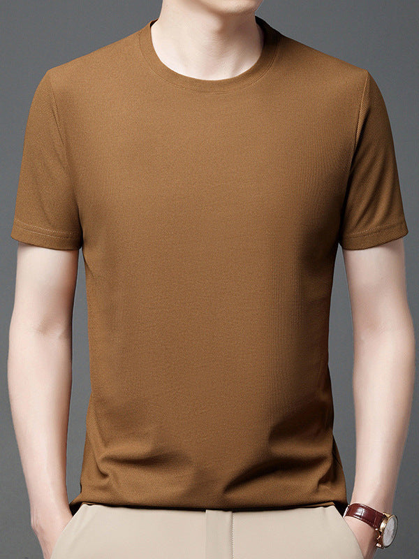 Men's Waffle Knit Short Sleeve T-Shirt Casual Round Neck
