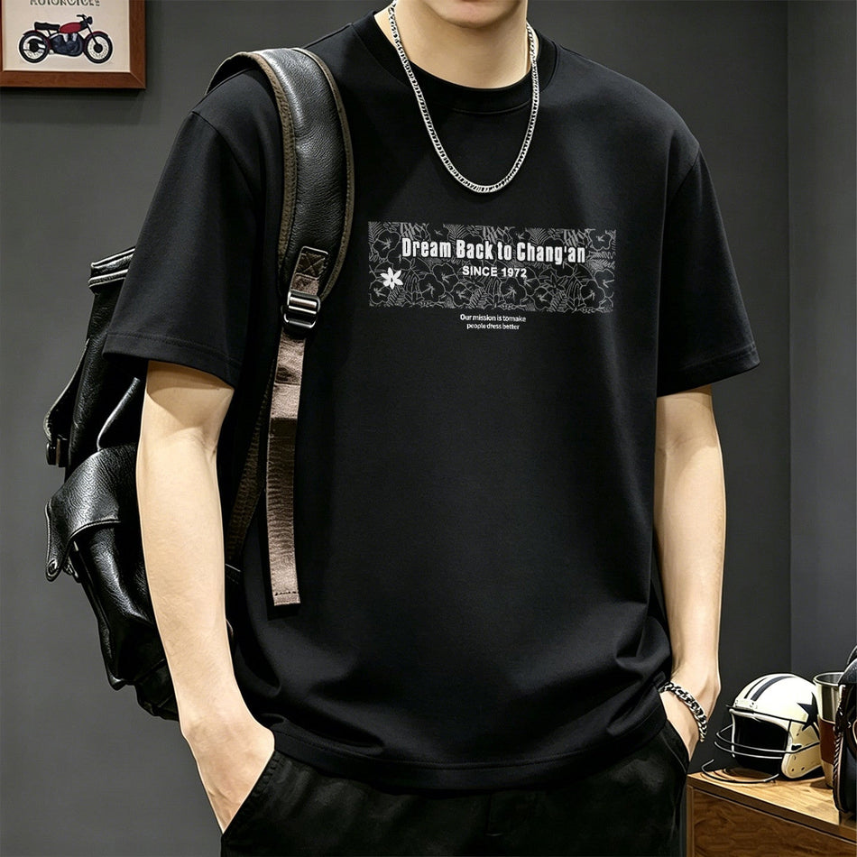 Men's American Style Letter Print Oversize Short Sleeve T-Shirt