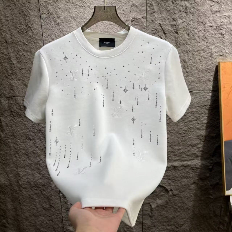 Men's Rhinestone Meteor Print Short Sleeve T-Shirt Casual Round