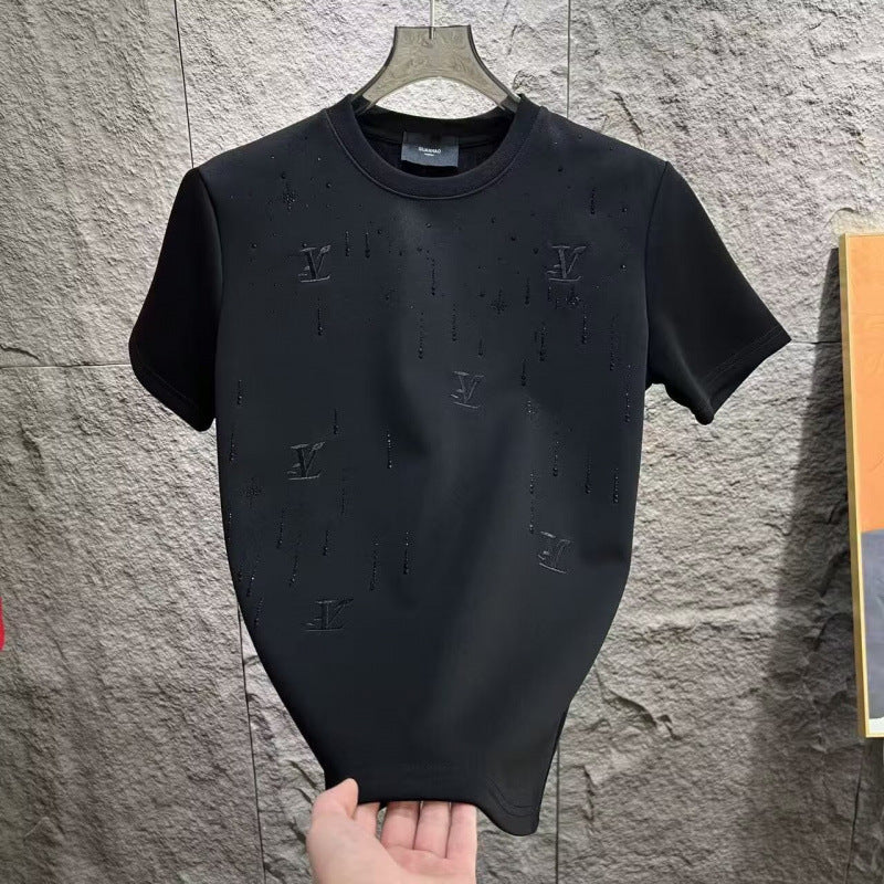 Men's Rhinestone Meteor Print Short Sleeve T-Shirt Casual Round