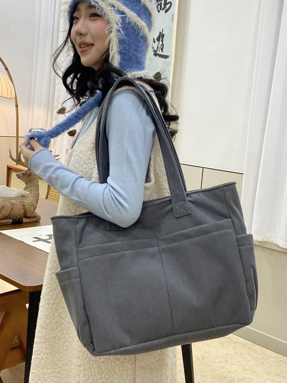 Large Capacity Women's Striped Commuter Tote Shoulder Bag