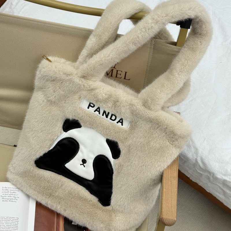 Large Capacity Plush Panda Women's Commuter Tote Shoulder Bag