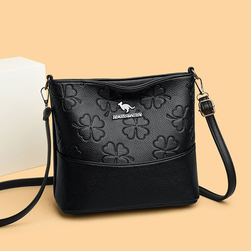 Korean Style Embossed Women's Bucket Shoulder Crossbody Bag
