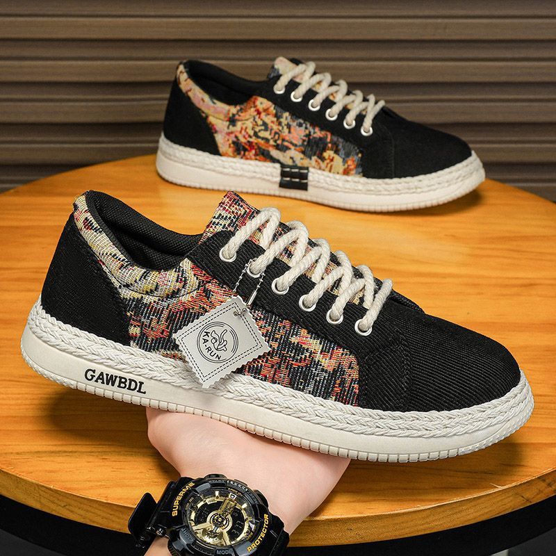 Men's Breathable Canvas Sneakers Lightweight Low-Top Casual Shoes
