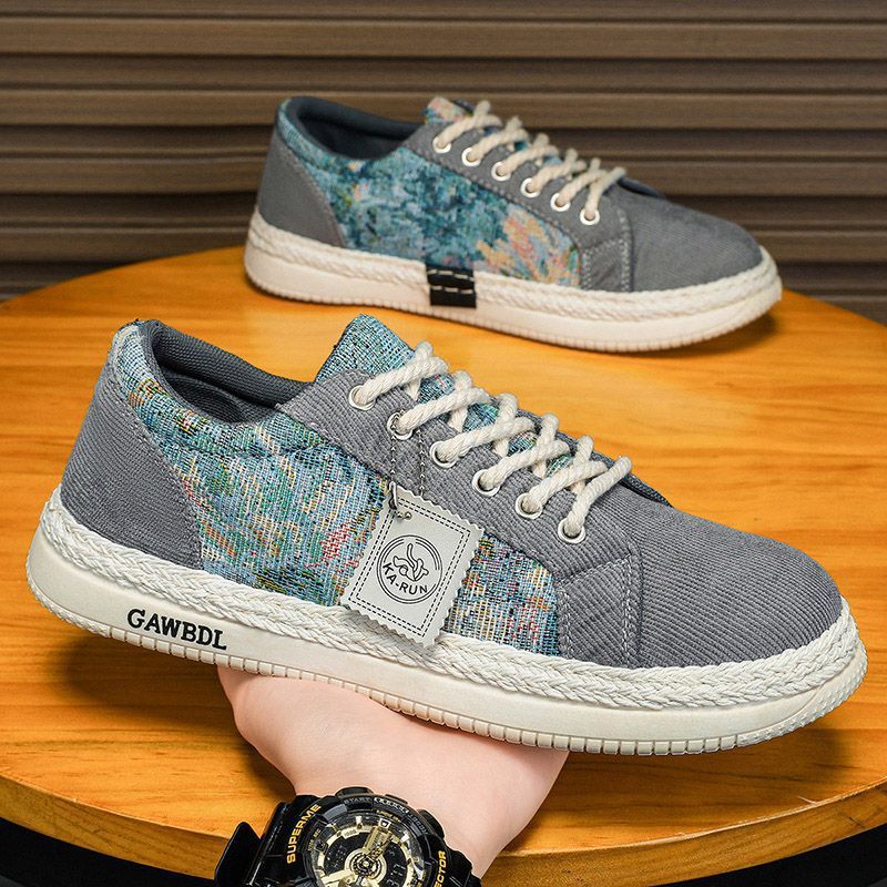 Men's Breathable Canvas Sneakers Lightweight Low-Top Casual Shoes