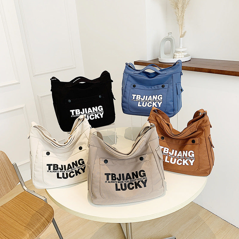 Korean Style Canvas Letter Tote Shoulder Crossbody Bag