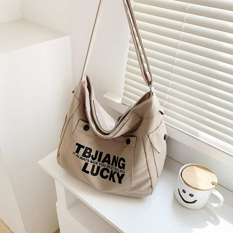 Korean Style Canvas Letter Tote Shoulder Crossbody Bag