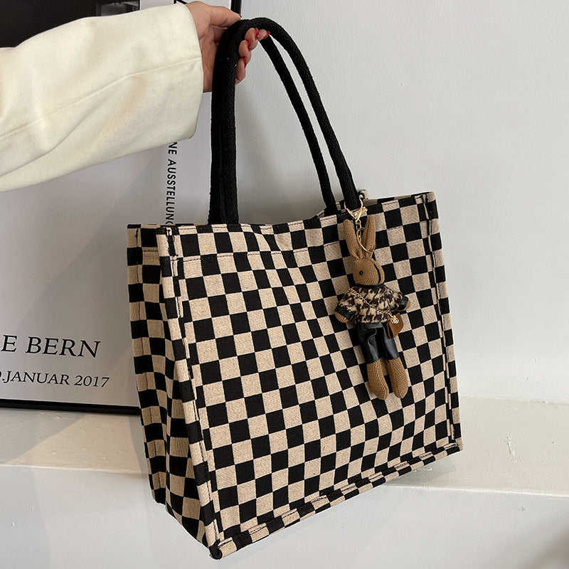 Large Capacity Checkerboard Canvas Commuter Tote Shoulder Bag
