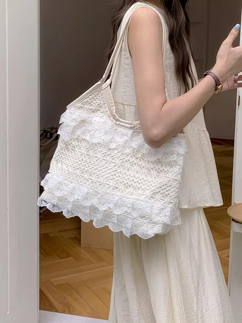 Lace Mesh Large Capacity Women's Underarm Shoulder Tote Bag
