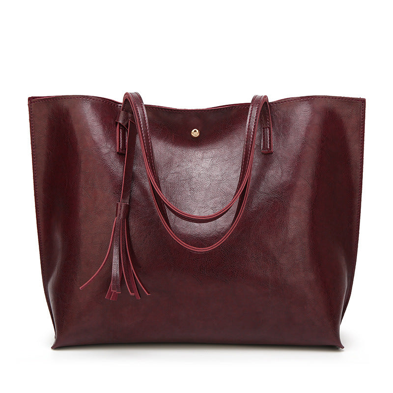 Large Capacity Oil Wax Leather Shoulder Tote Handbag for Women