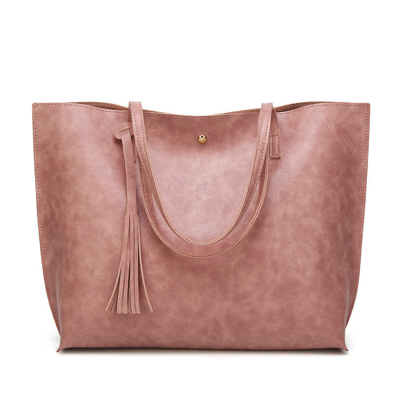 Large Capacity Oil Wax Leather Shoulder Tote Handbag for Women