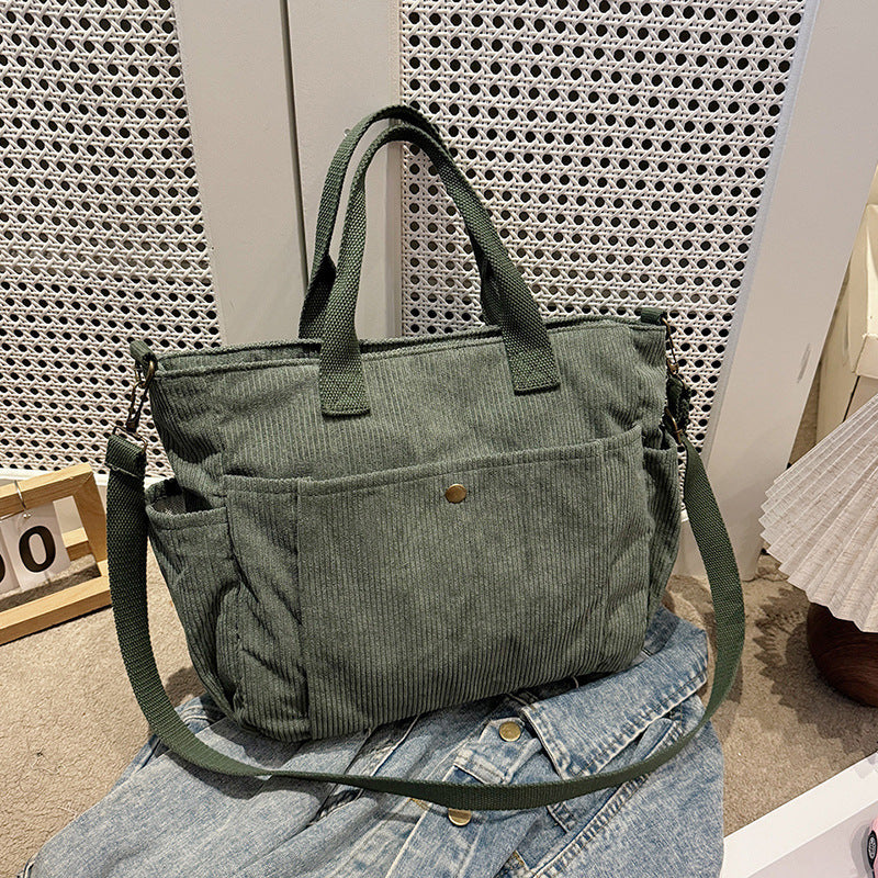 Large Capacity Corduroy Multi-Pocket Shoulder Crossbody Tote Bag