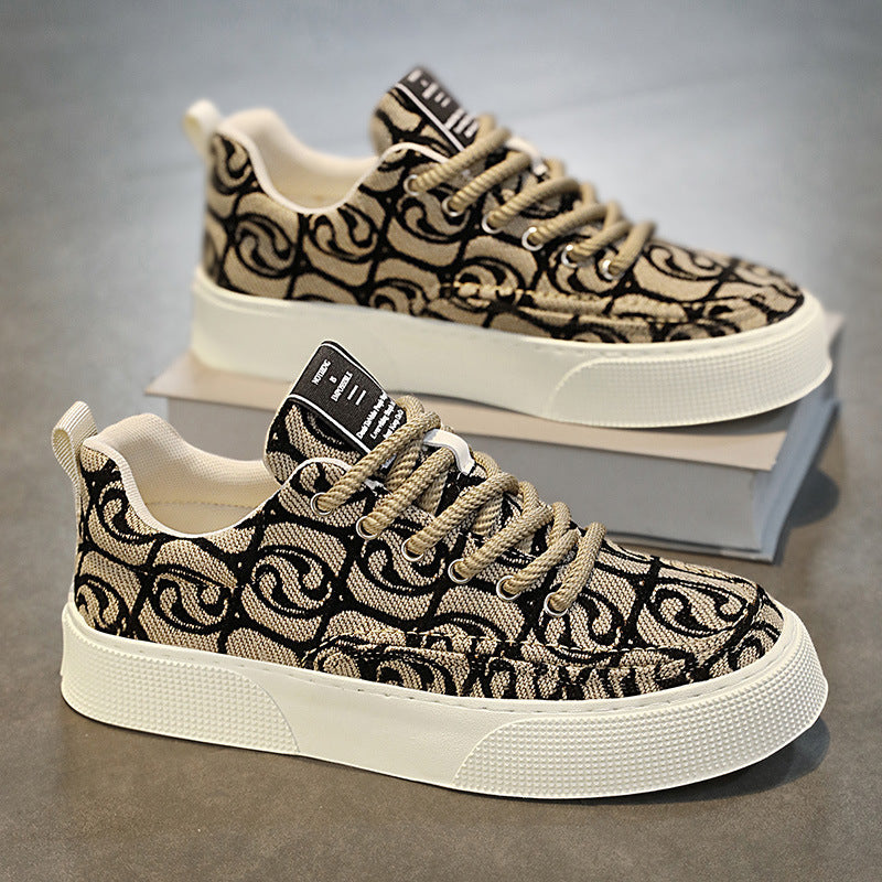 Men's Printed Canvas Low-Top Sneakers Thick-Soled Casual Shoes