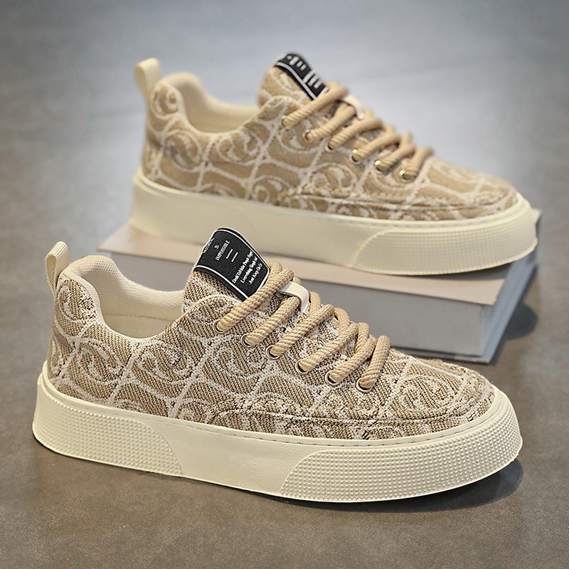 Men's Printed Canvas Low-Top Sneakers Thick-Soled Casual Shoes