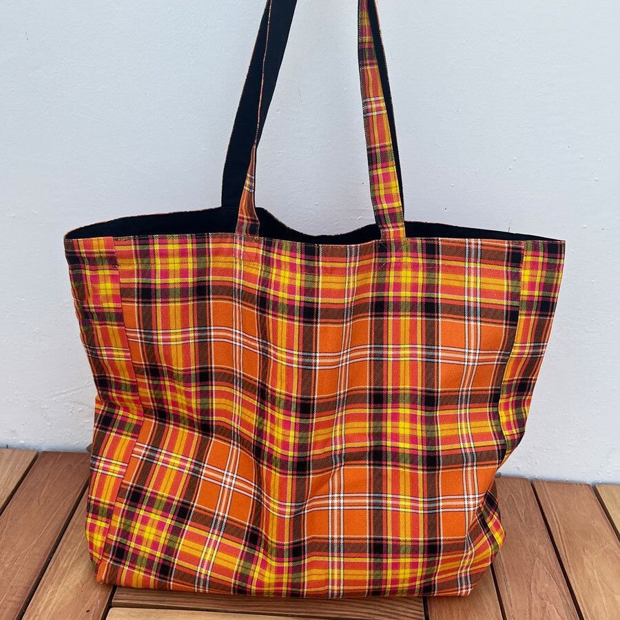 Large Capacity Plaid Canvas Shoulder Tote Bag for Women
