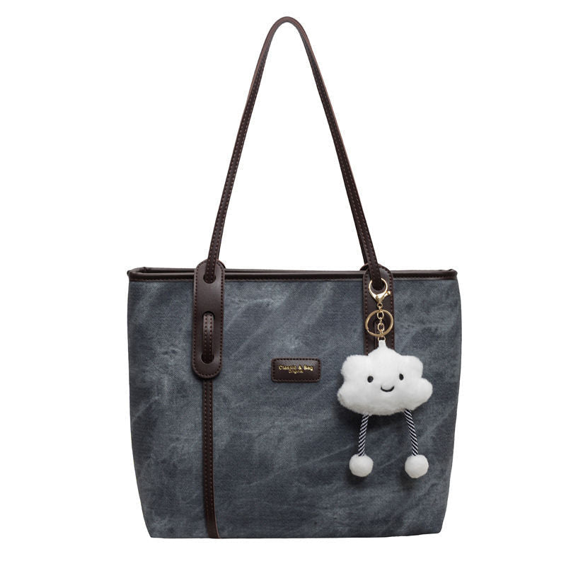 Large Capacity Denim Commuter Shoulder Tote Bag for Women