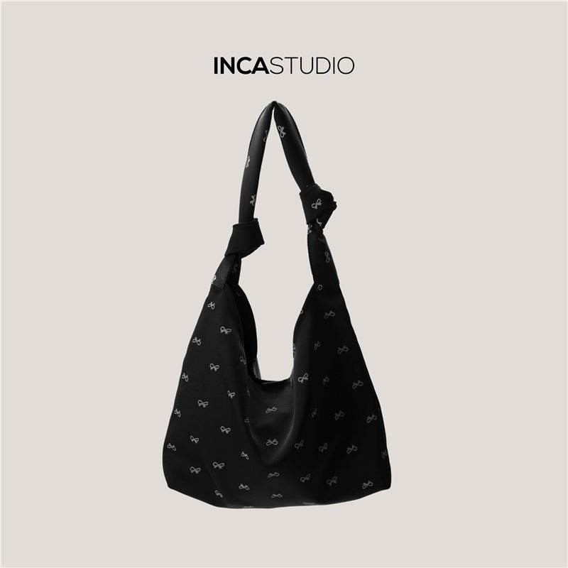 Bow Accent Canvas Shoulder Tote Shopping Bag for Women