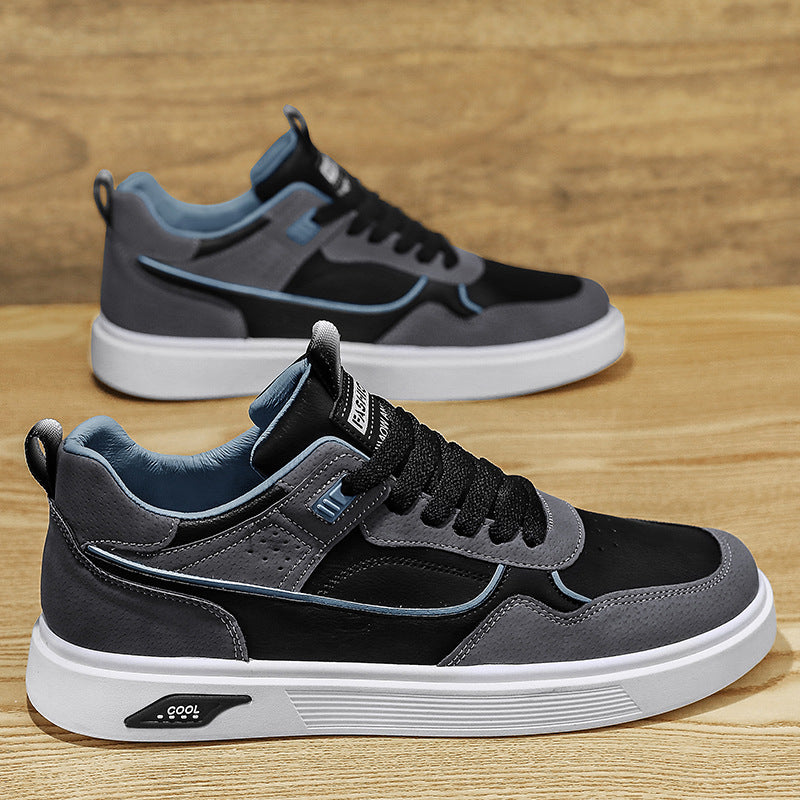 Men's Leather Casual Sneakers Breathable Low-Top Work Shoes