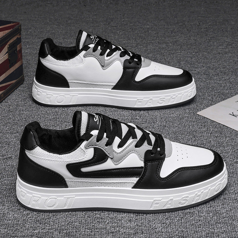 Men's Mesh Breathable Casual Sneakers Black White Leather Sports