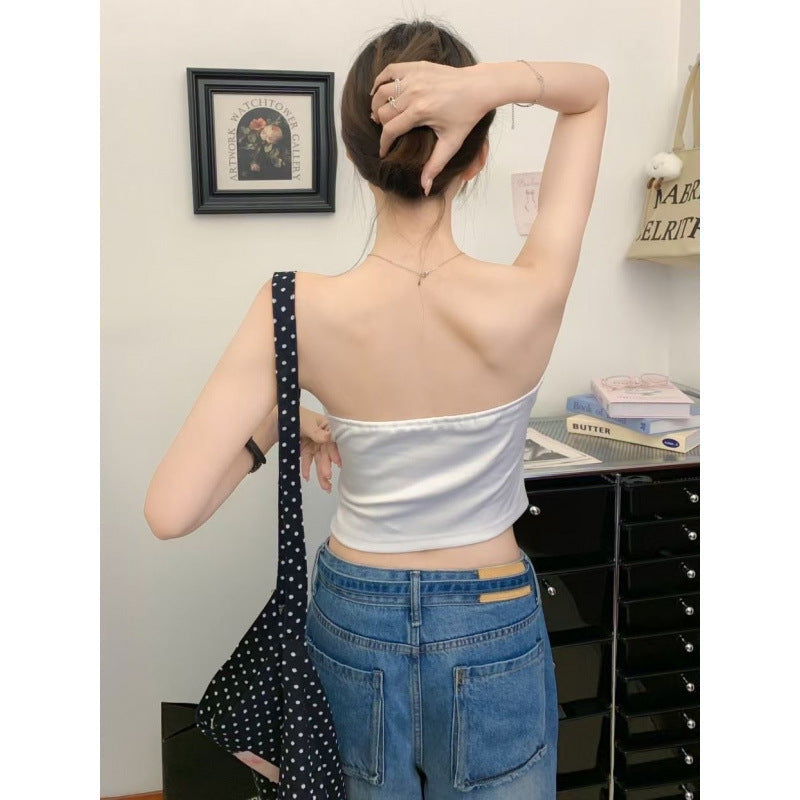 Women's Off-Shoulder Padded Cotton Tube Top with Flared Neckline