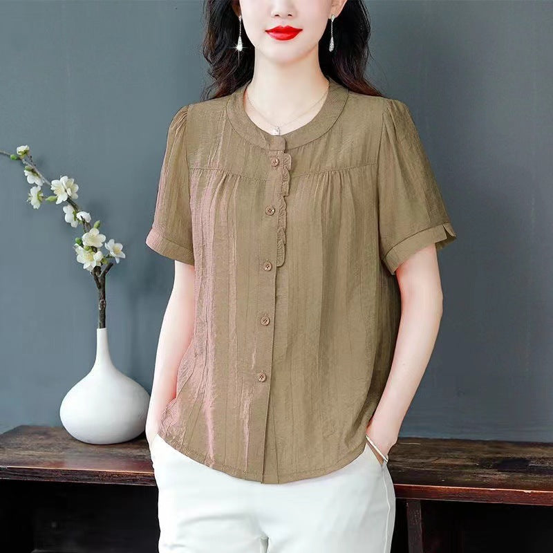 Women's Cotton Linen Loose Round Neck Blouse