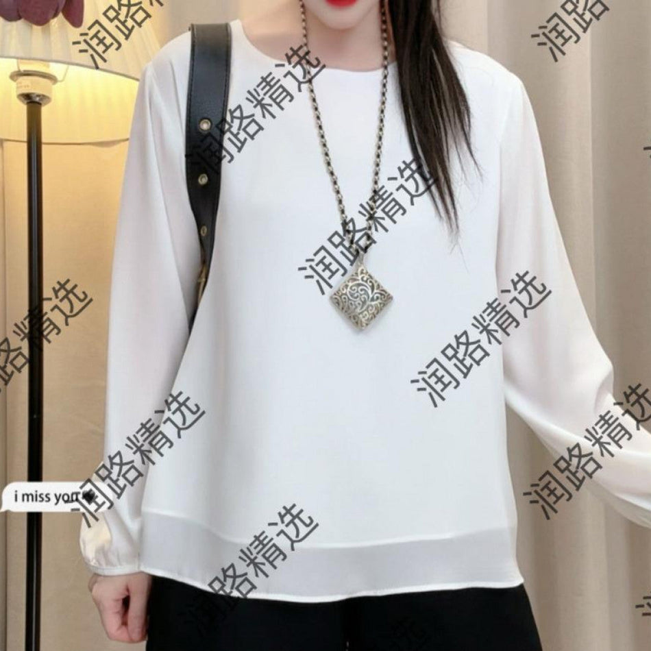 Women's Pearl Mesh Long Sleeve Round Neck Top