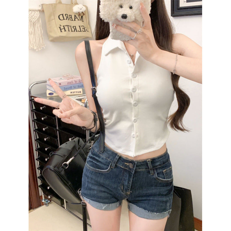 Women's Halter Collar Padded Sleeveless Crop Top