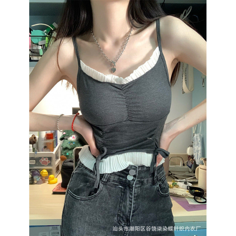 Women's Drawstring Padded Camisole with Adjustable Straps