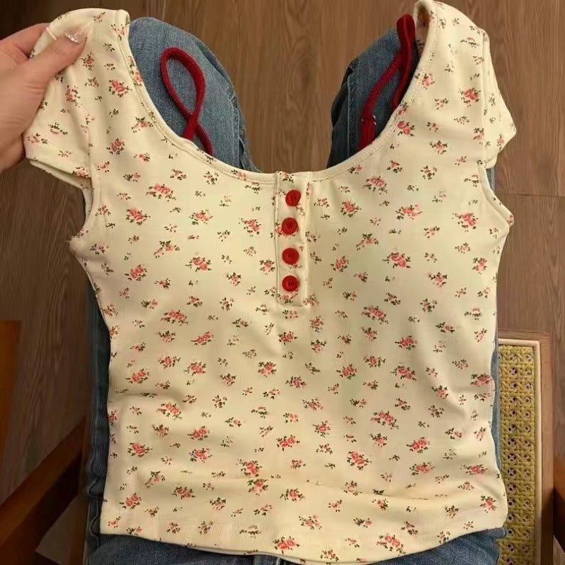 Women's Floral Faux Two-Piece Backless Padded T-Shirt