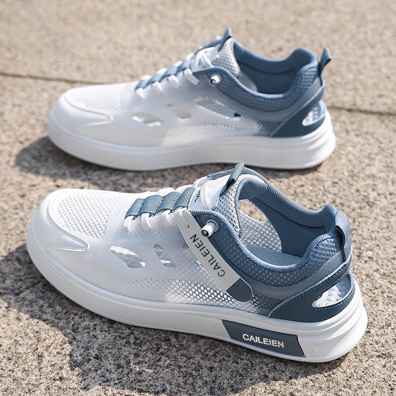 Men's Breathable Hollow Mesh White Casual Sneakers Versatile
