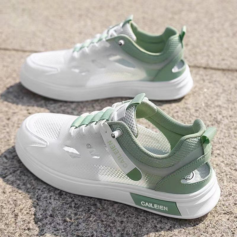 Men's Breathable Hollow Mesh White Casual Sneakers Versatile
