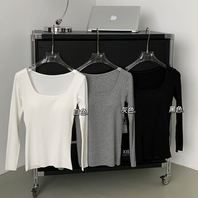 Women's Brushed Padded Slim-Fit Long Sleeve Knit Top