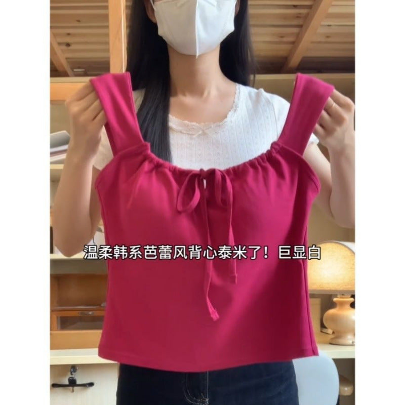 Women's Strappy Bow Padded Slim-Fit Camisole Crop Top