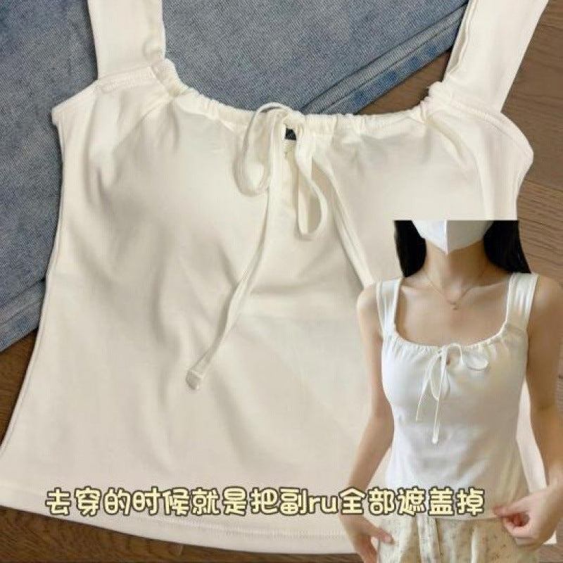 Women's White Lace-Up Padded Camisole Crop Top